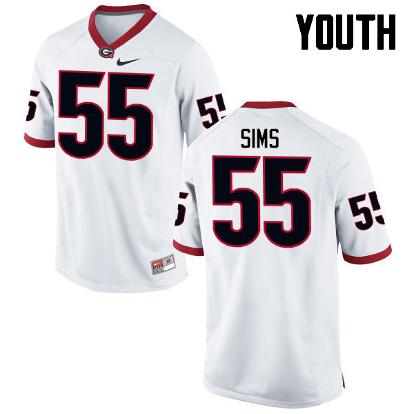 Youth Georgia Bulldogs #55 Dyshon Sims College Football Jerseys-White - Click Image to Close
